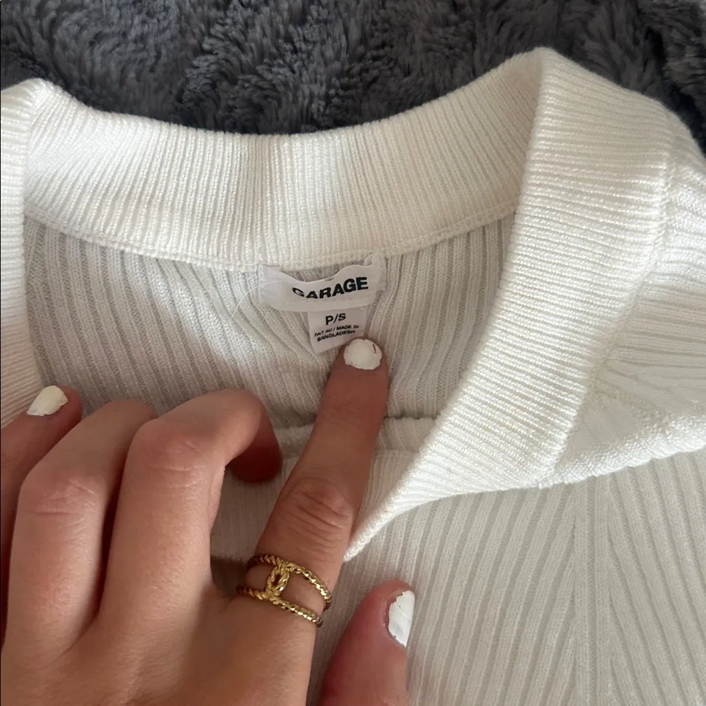 White Ribbed Knit Sweater Garage - Image 3