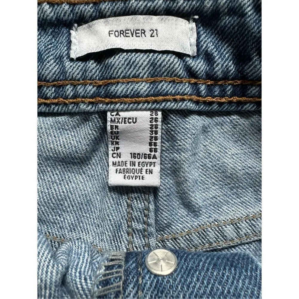 FOREVER 21 Jean Shorts Women's 26 Blue Button Fly Stone Wash Raw Hem High Rise - Image 3