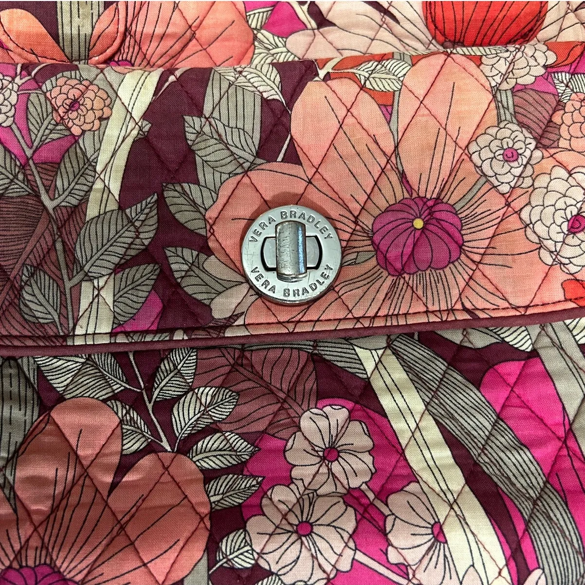 Retro Floral Vera Bradley Bowler Bag Pink Red Cotton Y2K Coquette Purse‎ Floral - Image 9