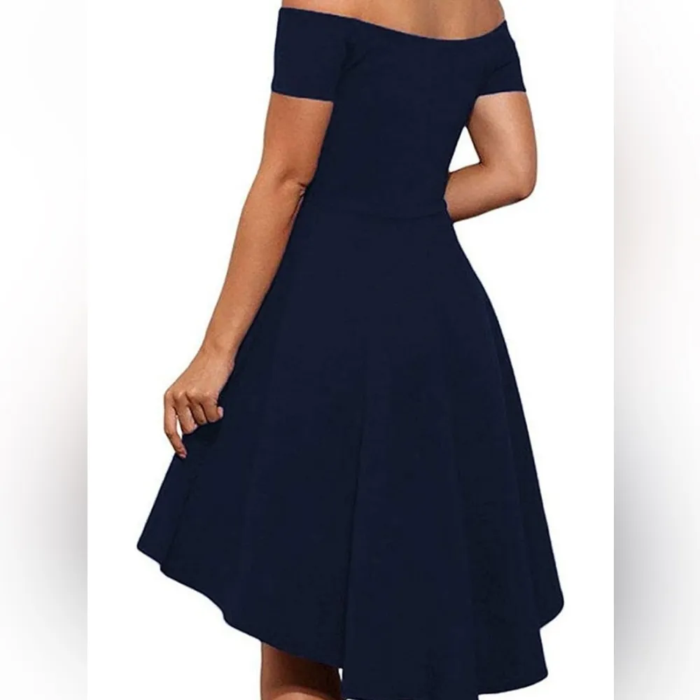 Sarin Mathews Off Shoulder Navy Cocktail Dress M | High Low Skater Style Blue Size M - Image 2