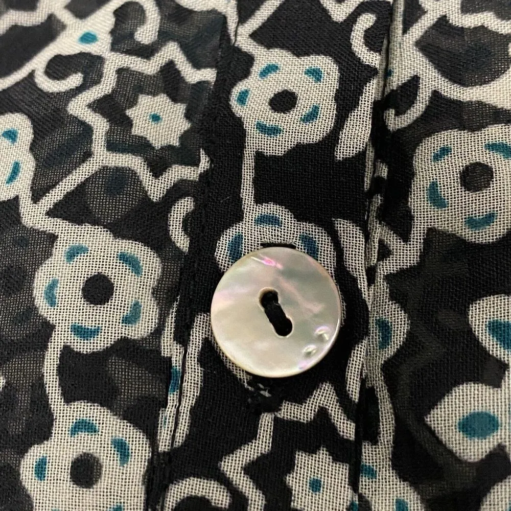 About A Girl Los Angeles Womens Large Sheer Floral MOP Button Multi Blue Blouse - Image 9