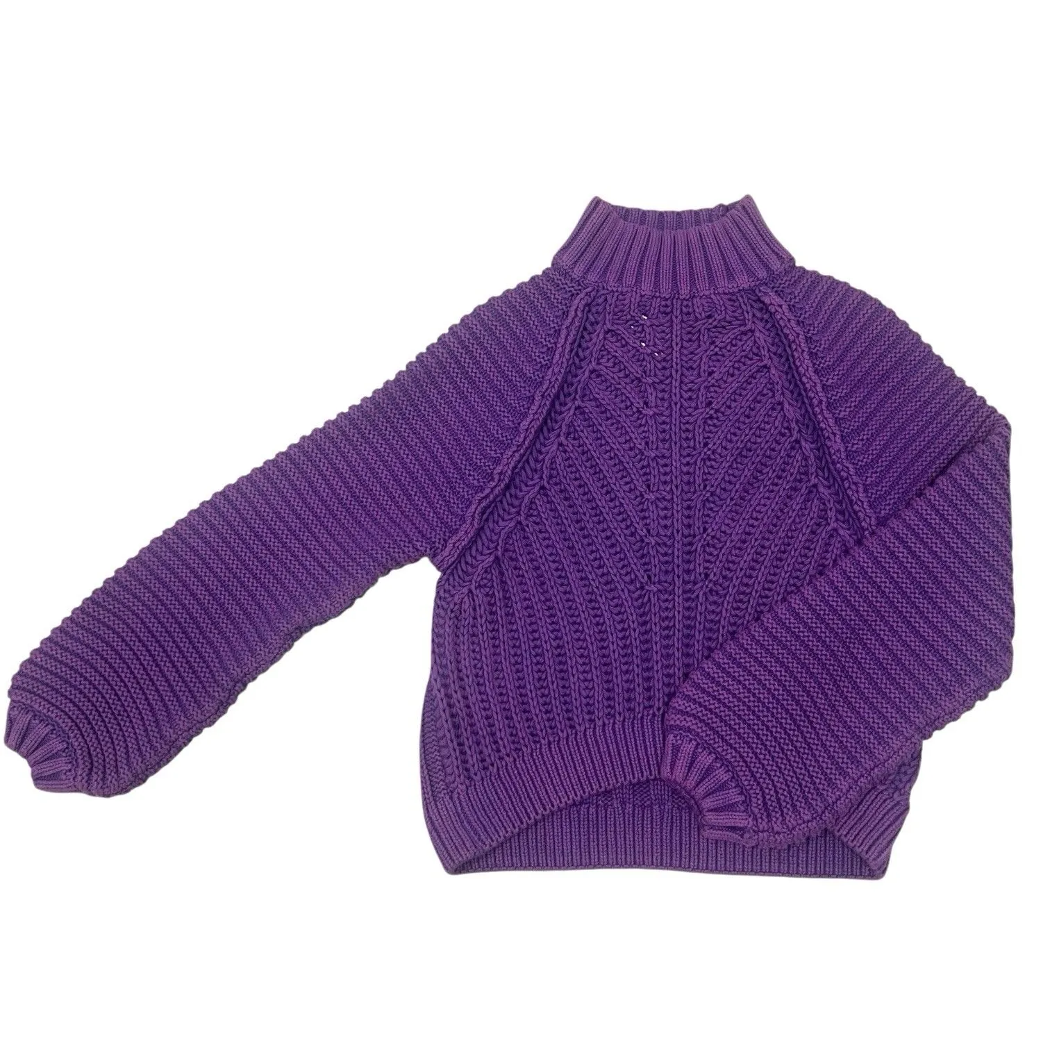 Free People Sweetheart Sweater Glowing Orchid Purple Chunky Knit High Neck Sz S - Image 9