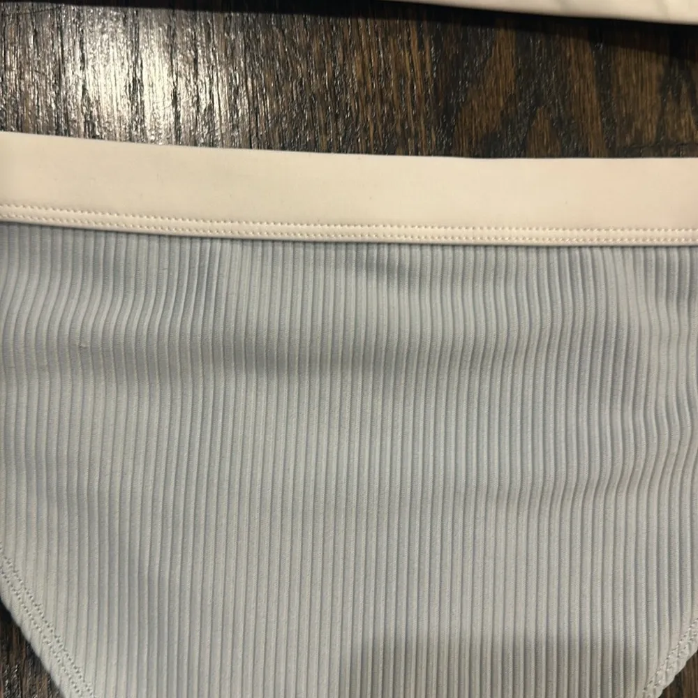 Tularosa Shore Top and bottom in Baby Blue & White bikini - Image 9