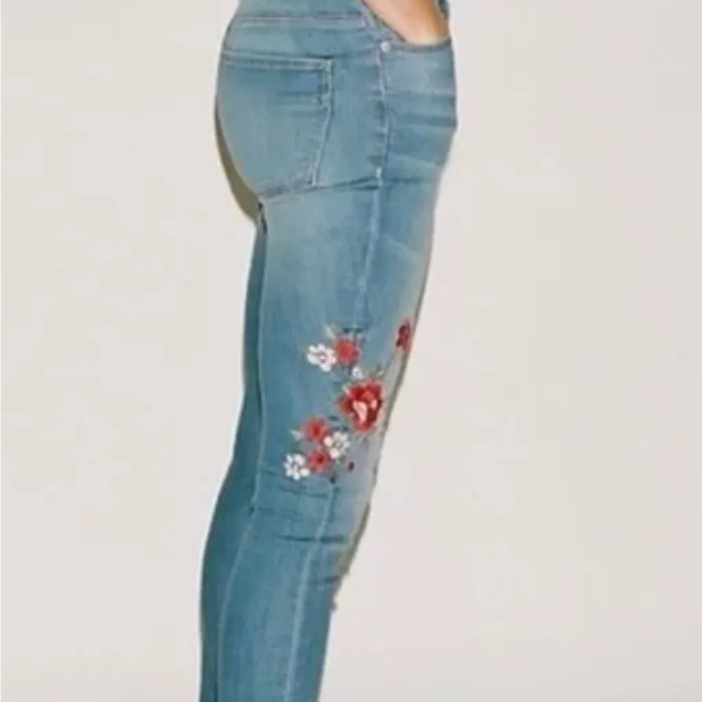 EXPRESS  Blue Jeans with Red Floral Design - Image 2