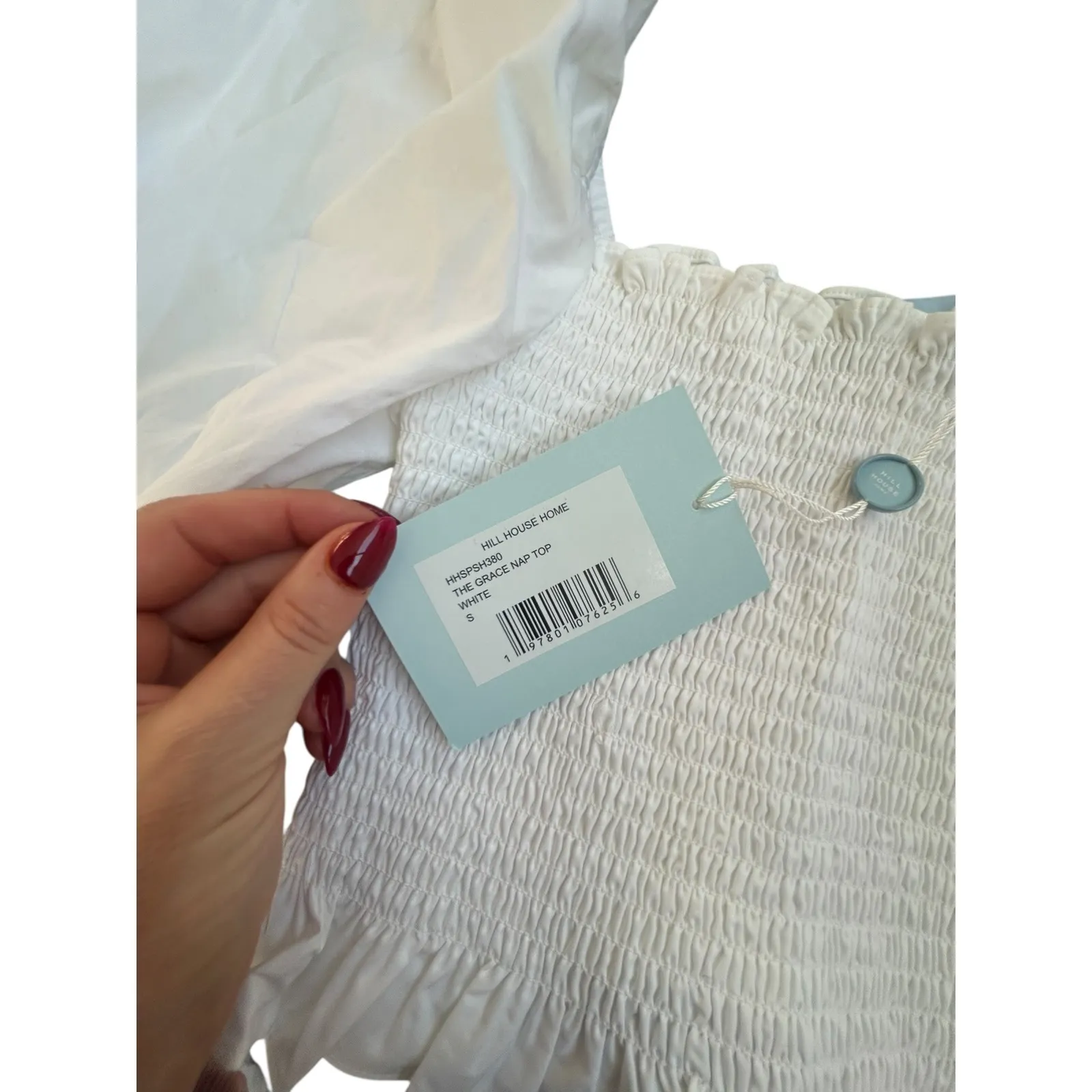 Hill House Home The Grace Nap Top White Smocked Square Neck Puff Sleeve S NWT - Image 6