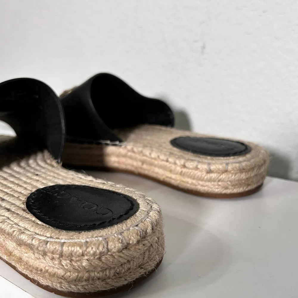 Shoes Coach Camille Espadrille Jute Footbead Black Leather Gold Size 7.5 - Image 8