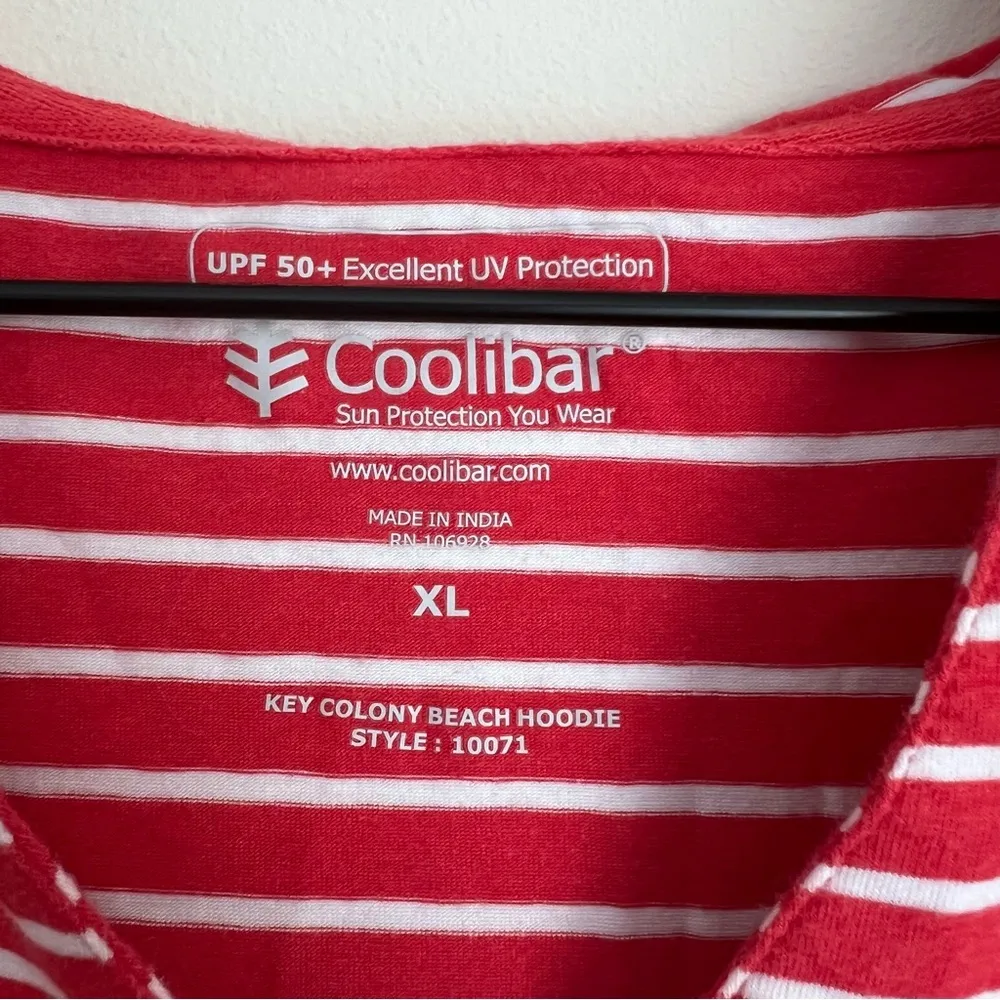 Coolibar Key Colony Hooded Striped Long Sleeve Shirt UPF 50 Red Beach boxy XL - Image 3