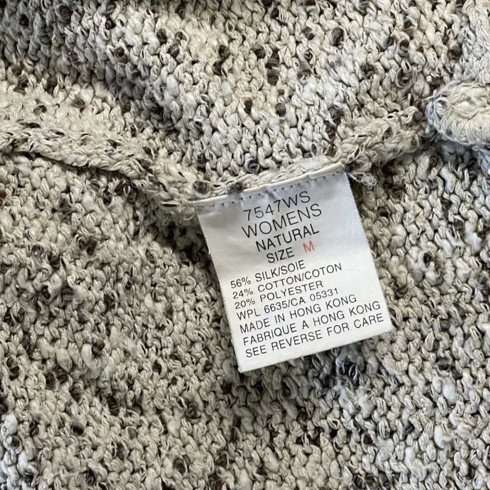 Woolrich Silk Lambs Cable Knit Sweater Women's M Cream Brown Wood Floral Buttons - Image 4