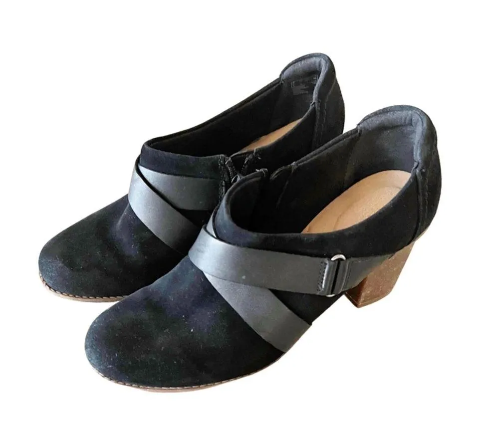 Clark’s Black Suede Booties Block Heel Ankle Boots Size US 11 M, UK 8½ D - Image 10