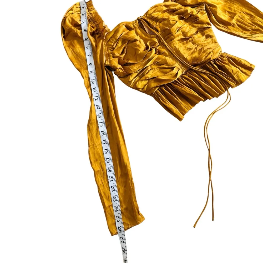 Ulla Johnson Mirelle Plisse Satin Peplum Mustard Long Sleeve Ruched blouse NEW - Image 11