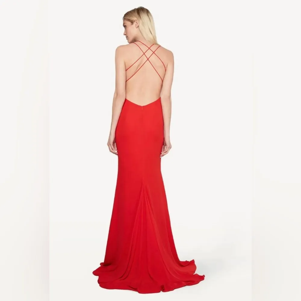 Fame and Partners Surreal Dreamer Red Deep V-Neck Open Back Gown SZ 2 - Image 7