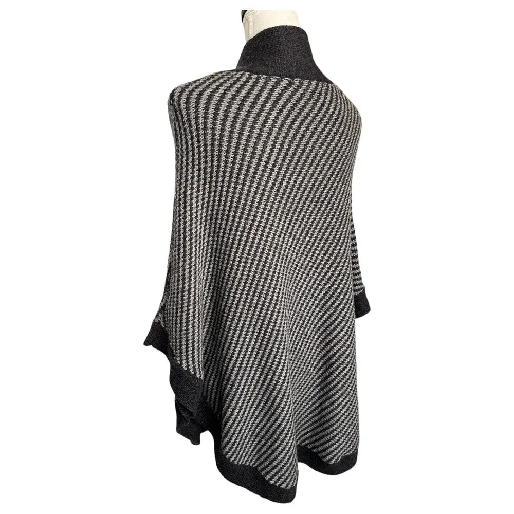 Banana Republic Sweater Womens M Cape Poncho Wool Blend Mock Neck Striped Black - Image 6