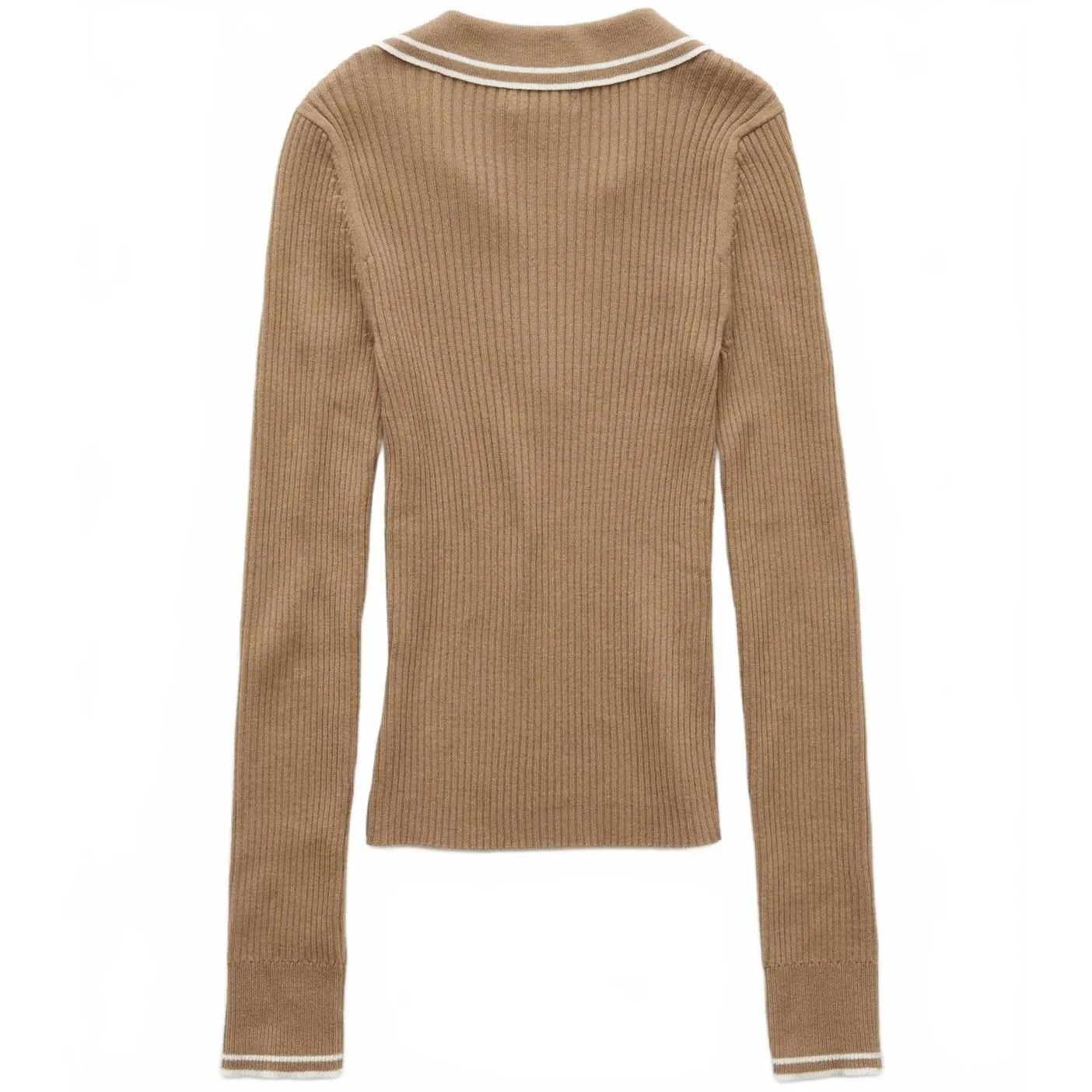American Eagle AE Long-Sleeve Collared Polo Sweater  Tan Sand NWT Medium - Image 3