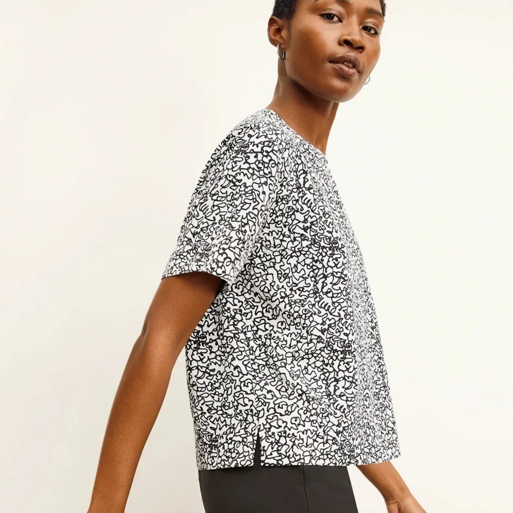 M.M. Lafleur The Annika 2.0 Top Tee Washable Silk Scribble Print Black White S - Image 3