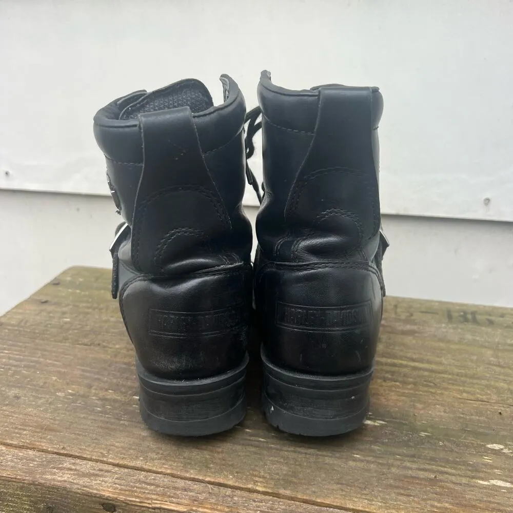 Harley Davidson Black Moto Biker Lace Up Buckle Boots 81003 Size 6 1/2 - Image 4