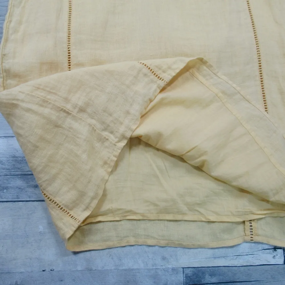 FAHERTY Ellis Yellow Organic Linen Eyelet Ruffle Summer Shift Dress Size Small - Image 9