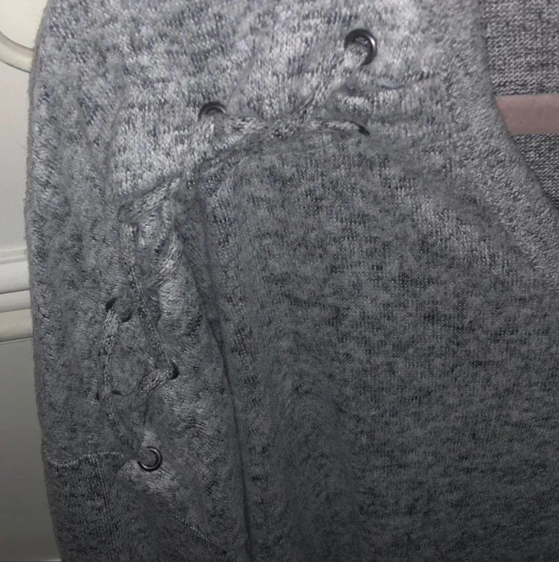 Plush Gray Lace Up Top - Image 2