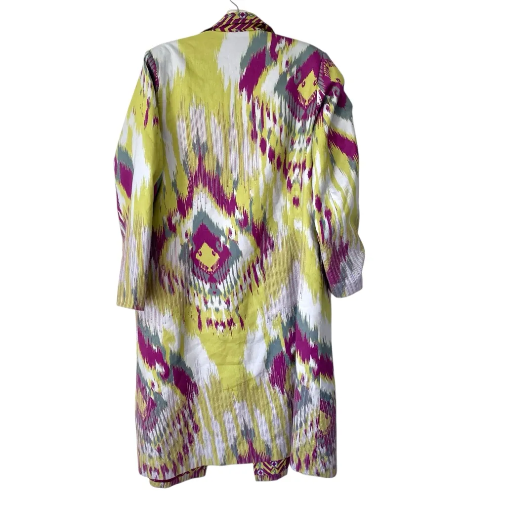 Saundh NWOTS Purple Green Ikat Lapel Collar Jade Long Jacket Duster size large - Image 4