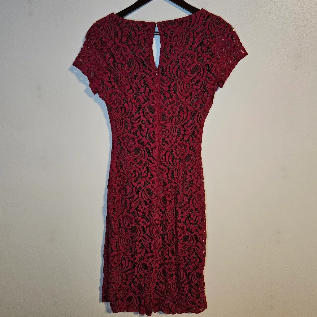 Eva Mendes Dress New York & Company Red Lace Bodycon Black Midi Cocktail Party Size 2 - Image 5