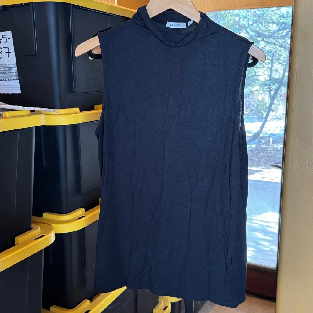 Babaton Aritzia Black Sleeveless Mock Neck Open Tie Back Top Size Large - Image 7