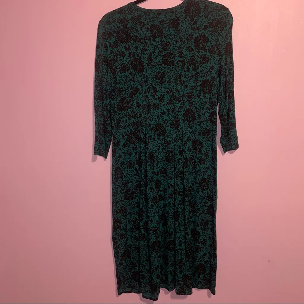 J Jill Jersey Knit Midi Dress Women Size XS Dark Floral Whimsigoth Casual Office Green - Image 7