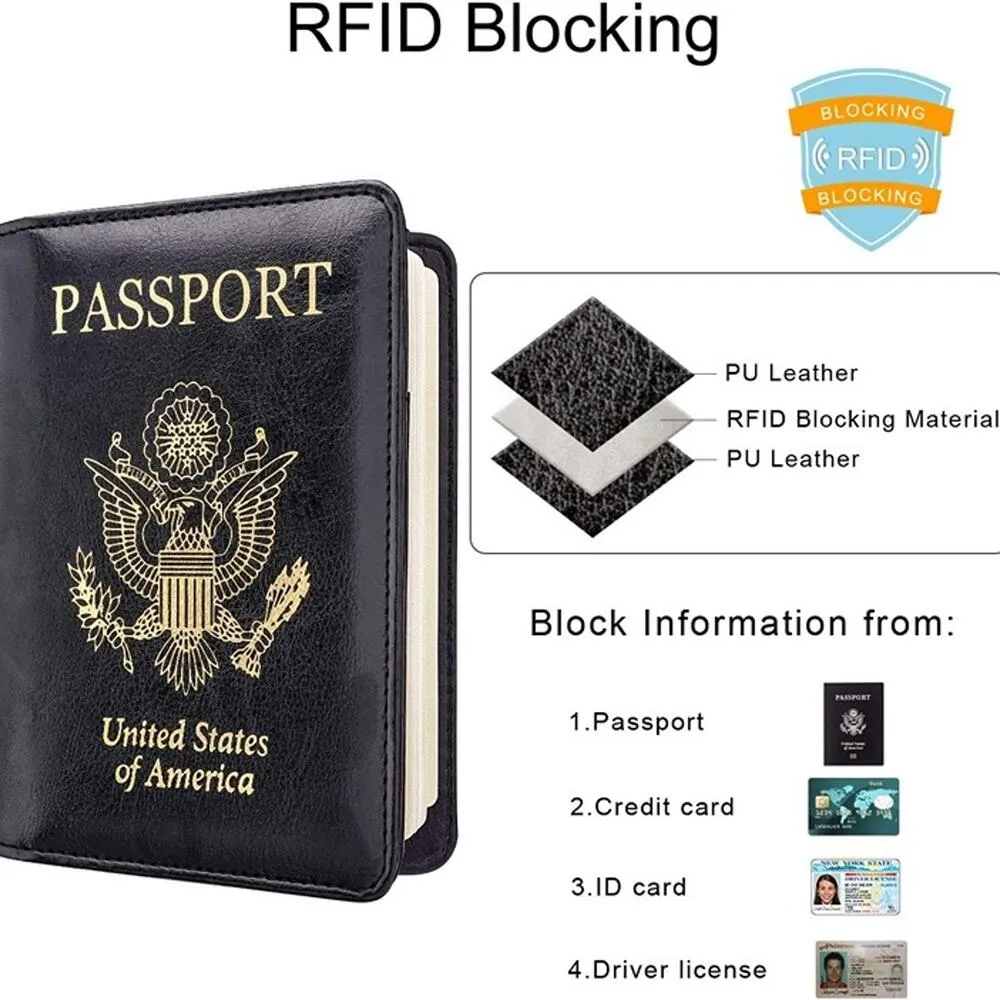 Passport Holder for Travel, RFID Passport Cover Wallet for Women Men - Black - Image 4