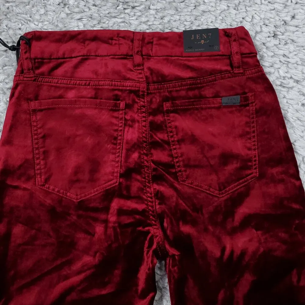 Jen7 by 7 For All Mankind Women's Velvet Ankle Skinny Pants Size 2 Red - Image 3