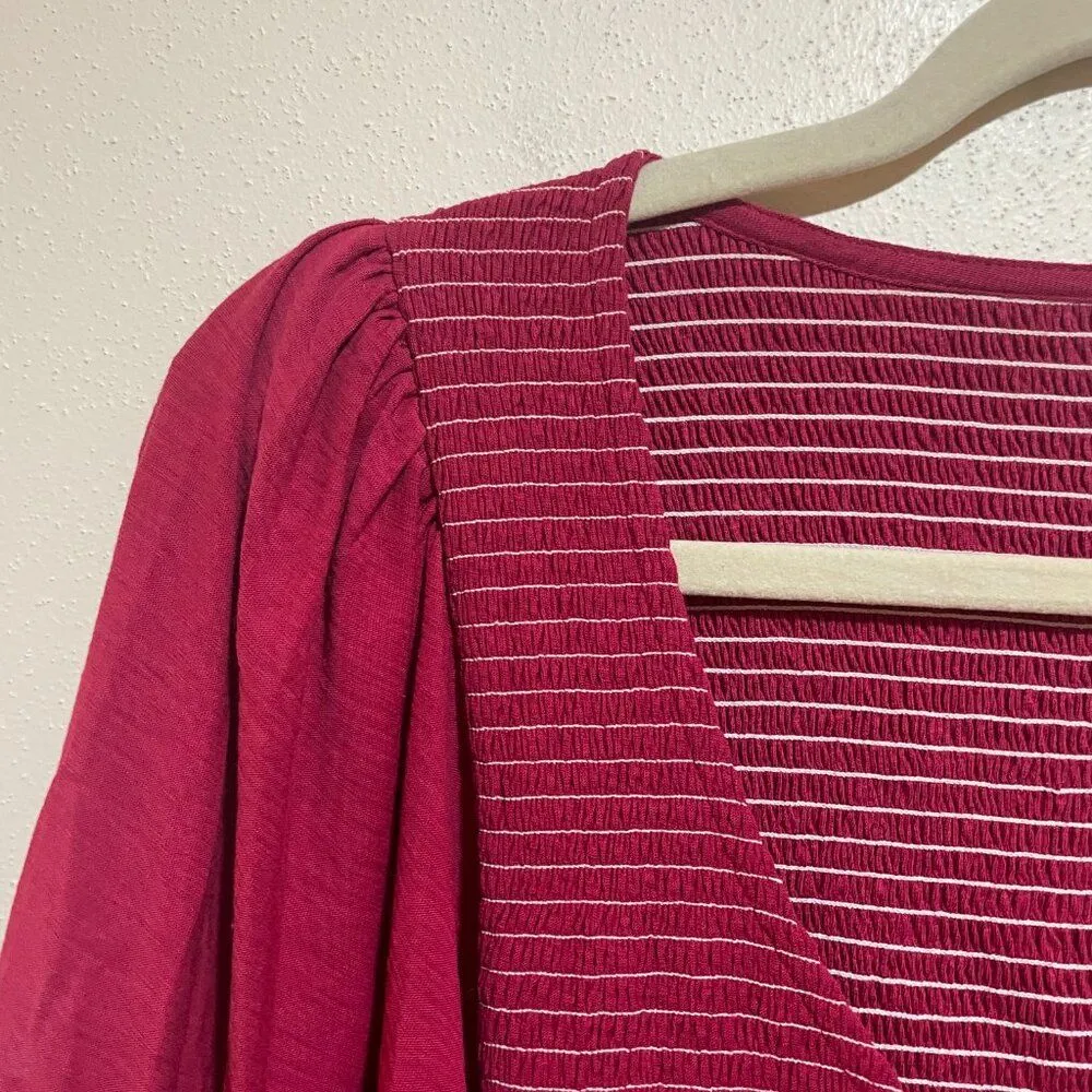 Nation LTD Size S Small Rona Puff Sleeve Smocked Tiered Midi Dress Berry Pink - Image 8