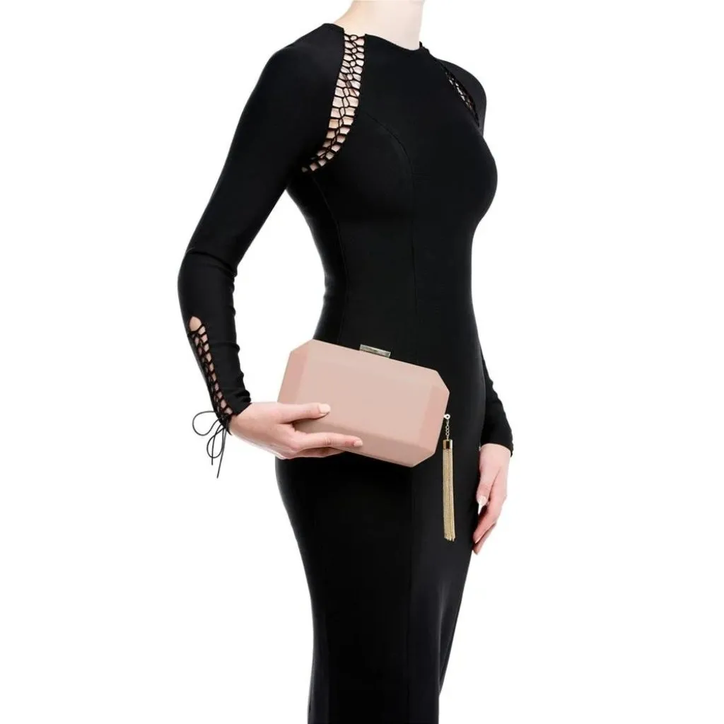 Olga berg Lia Facetted Clutch With Tassel in Blush & Gold Leather New gold - Image 13