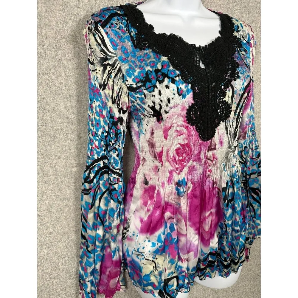 Alberto Makali Small Women Top Long Sleeve Crinkle Lace Fairy Whimsigoth Y2k - Image 9