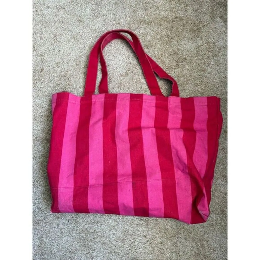 Victoria's Secret Iconic Pink Striped Canvas Tote‎ Large Shopping Beach Bag Y2K - Image 2