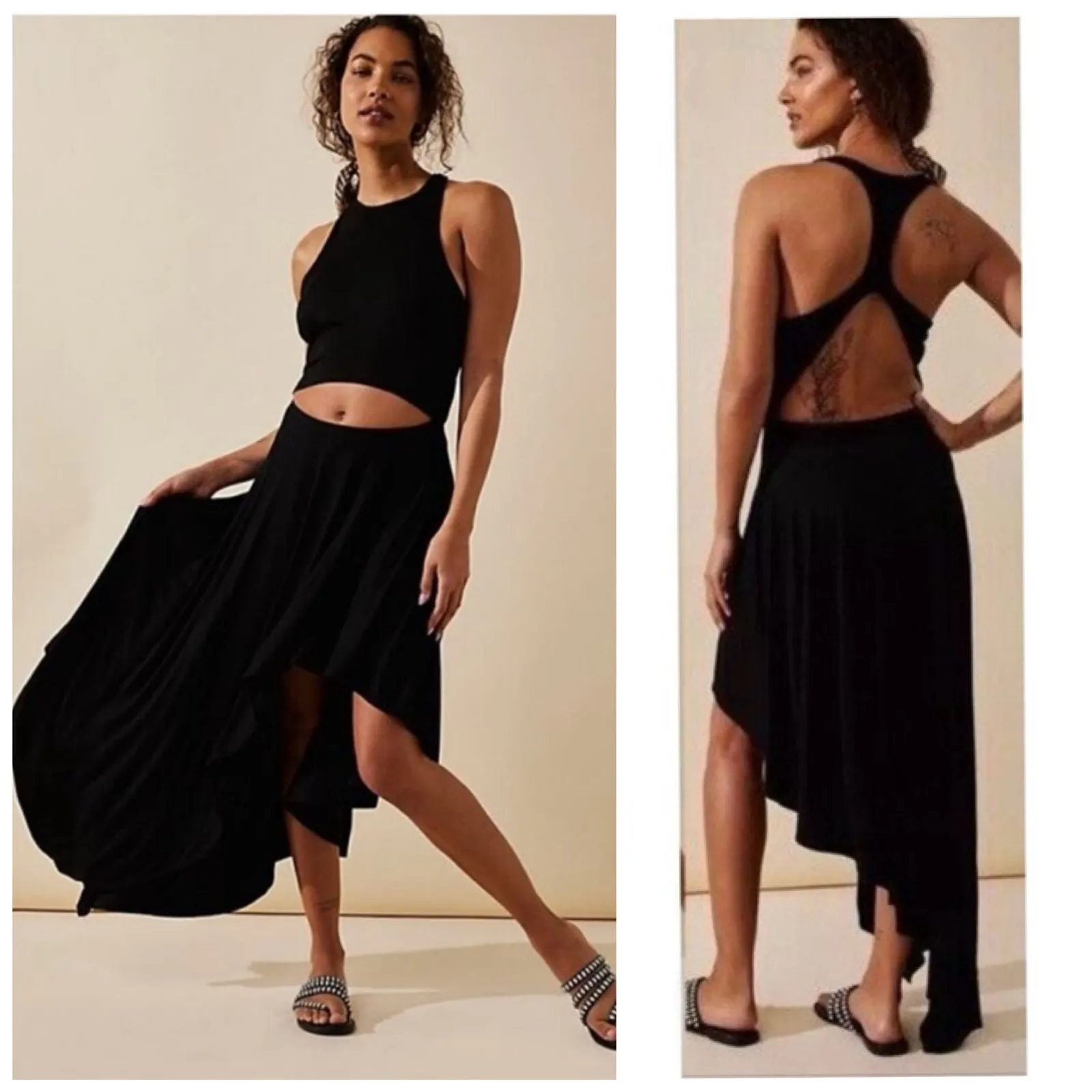 Free People Bethany Midi Dress Size Small Black Cut Out Asymmetrical Hemline - Image 2