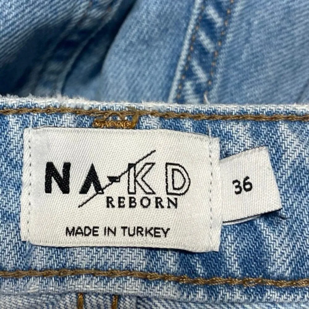 NA-KD Reborn Womens Blue Light Wash Split High Rise Wide Leg Denim Jeans Size S - Image 4