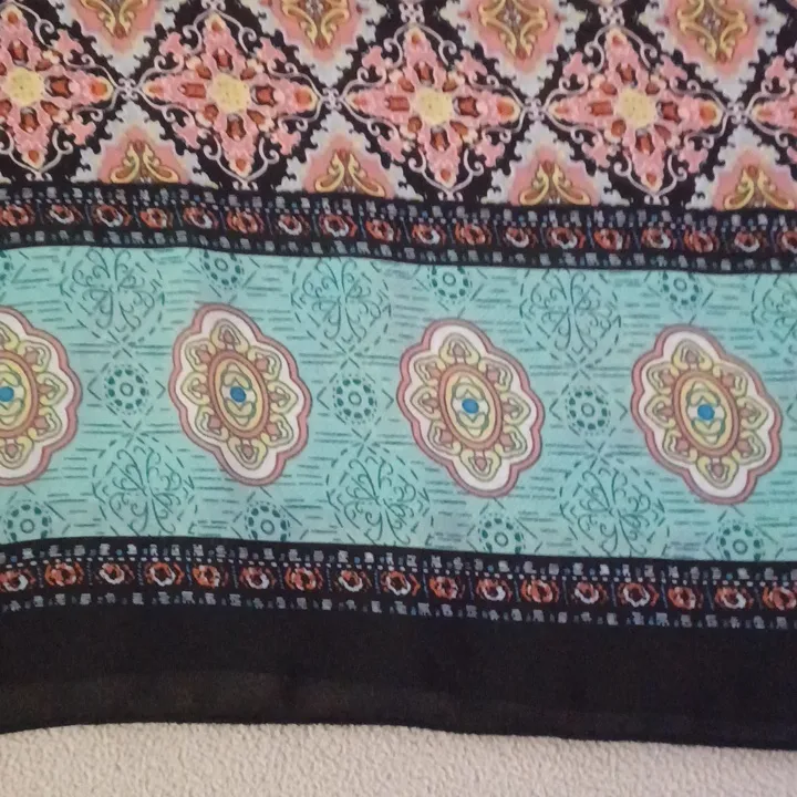 Dressbarn Blouse Women Size M Long Sleeve Flared Multi Color Sheer Top Pink Blue - Image 7