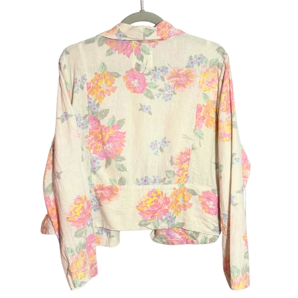 Old Navy Pastel Floral Open Front Blazer Linen Blend Women's Large - Image 2