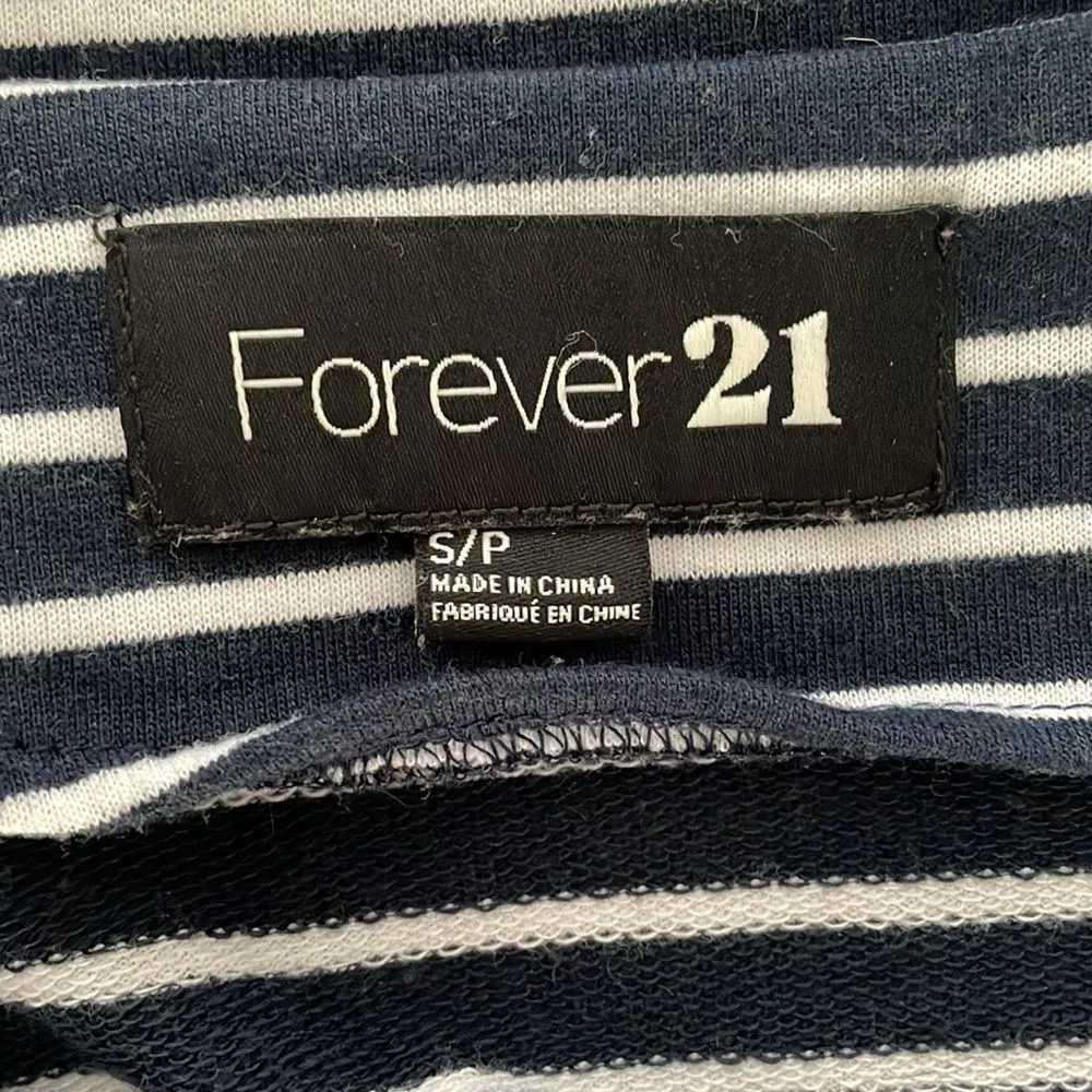 Forever 21 Navy‎ White Stripes Blazer Jacket Buttons Pockets Women's Size S - Image 8