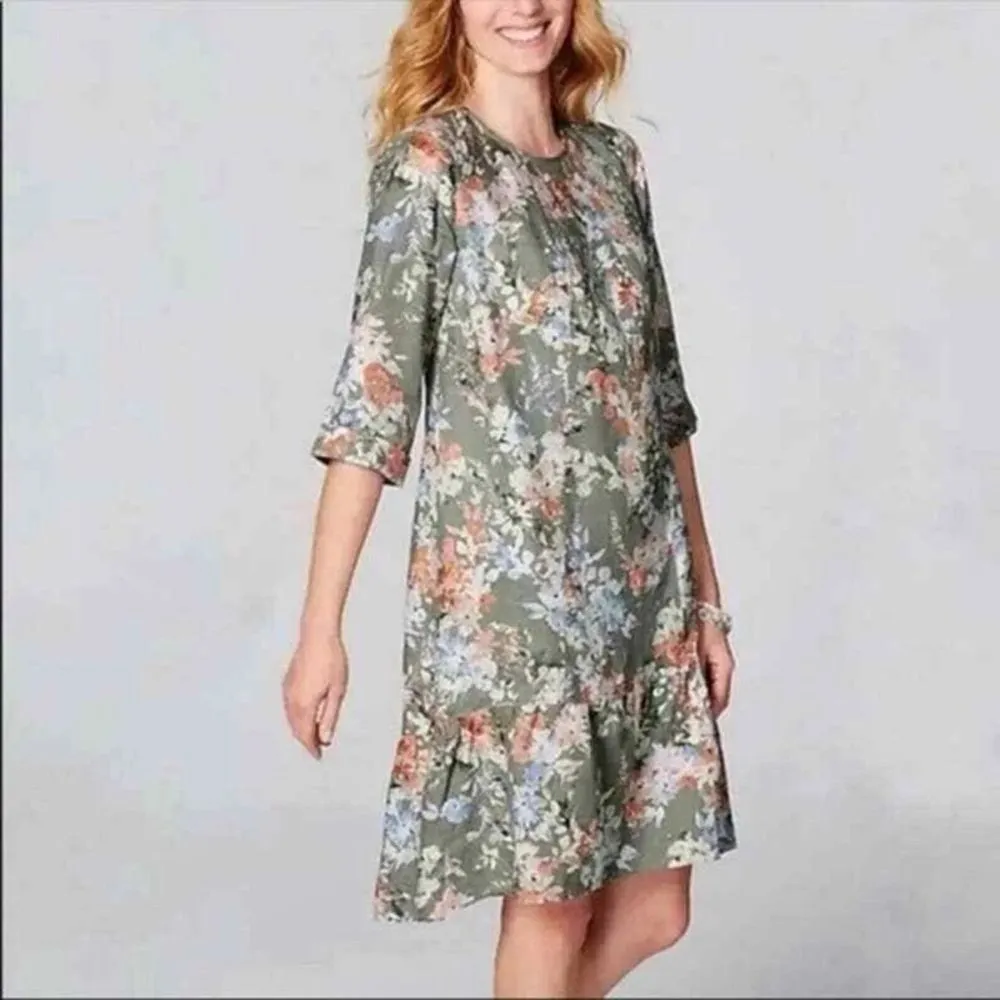 NWT J. Jill Love Linen Size XL Fresh Bloom Caraway Dress Floral Sage Pastel Green - Image 4
