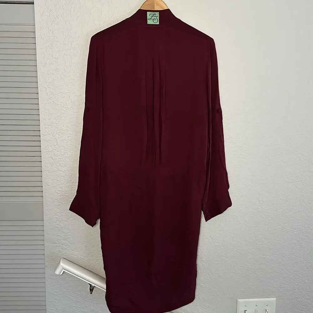 Z Spoke Zac Posen Burgundy Shirt Dress 100% Silk City Chic Going Out Date Zipper Red Size 10 - Image 8