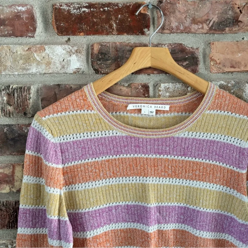 Veronica Beard Linen Cotton Colorful Stripe Knit Lightweight Sweater, L - Image 3