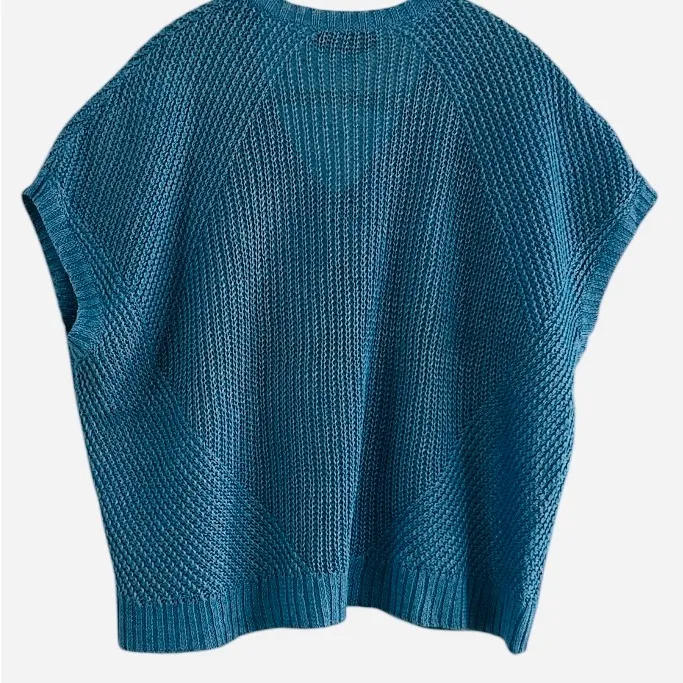 Polo Ralph Lauren Women’s Turquoise 100% Linen V-Neck Boxy Sleeveless Sweater XS - Image 2