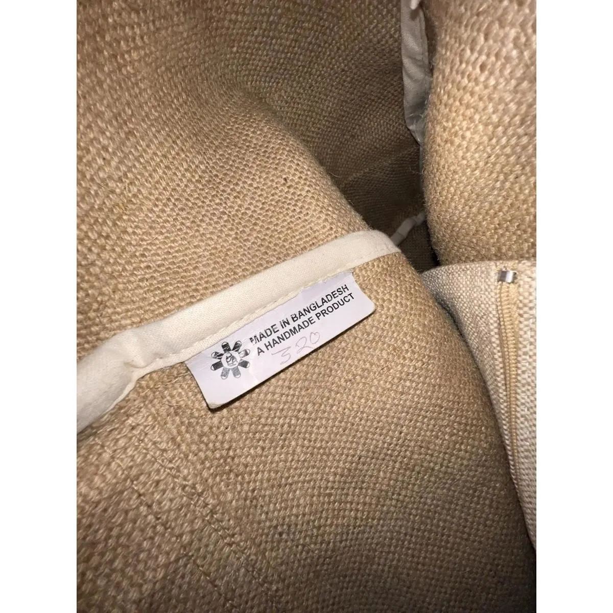 Handmade Jute Canvas Tote Bag Black Beige Floral Market Beach Tan - Image 7