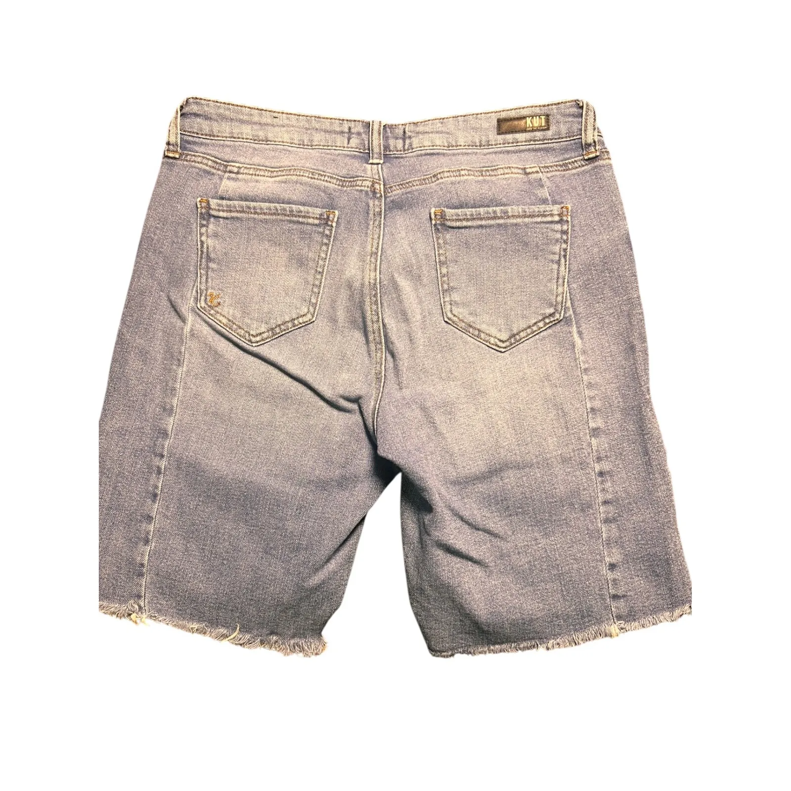 KUT‎ from the Kloth Shirley Bermuda Shorts Distressed Denim Frayed Hem Size 10 - Image 2
