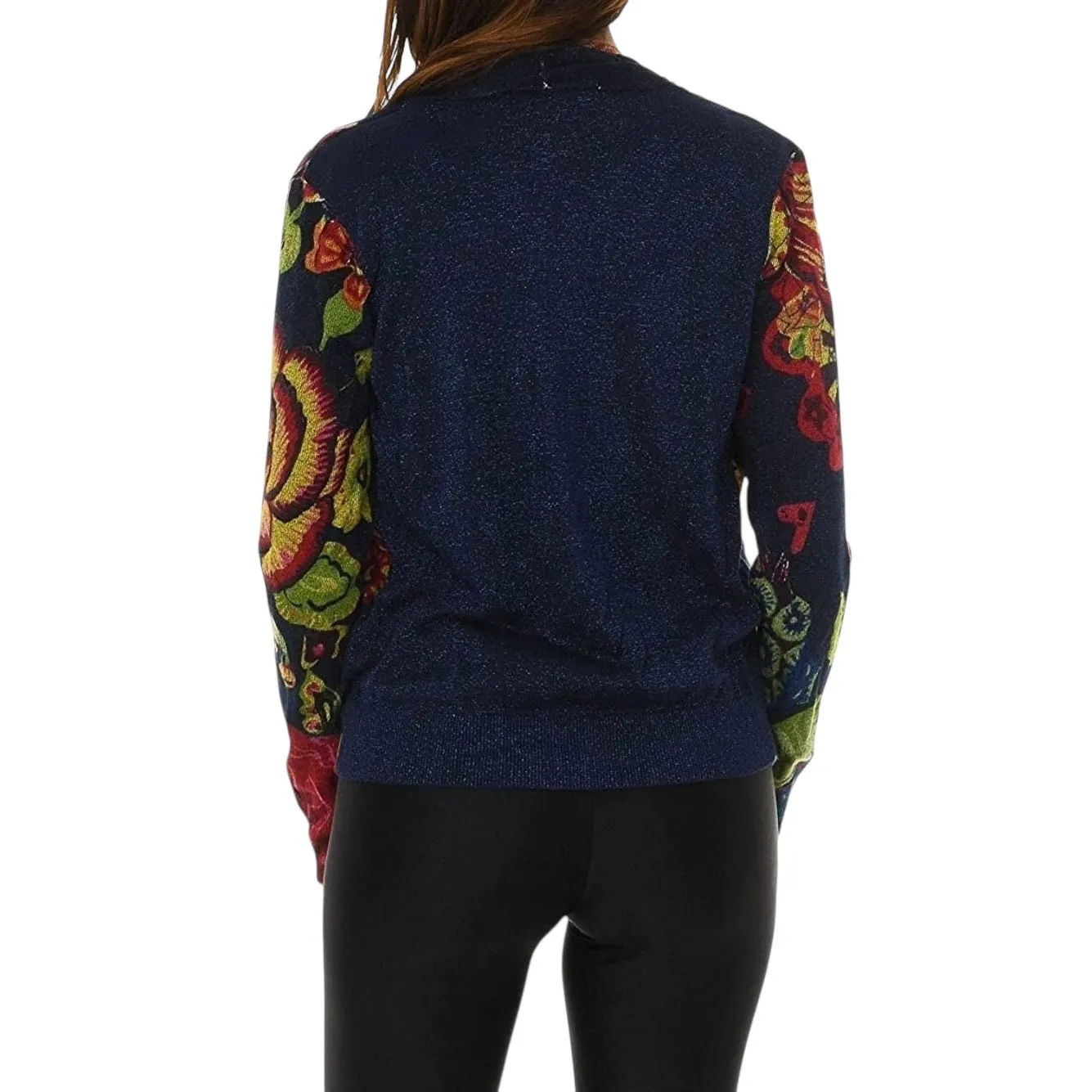 Desigual Beni Cardigan Sweater Women M Multicolor Floral Asymmetrical Boho Artsy - Image 6