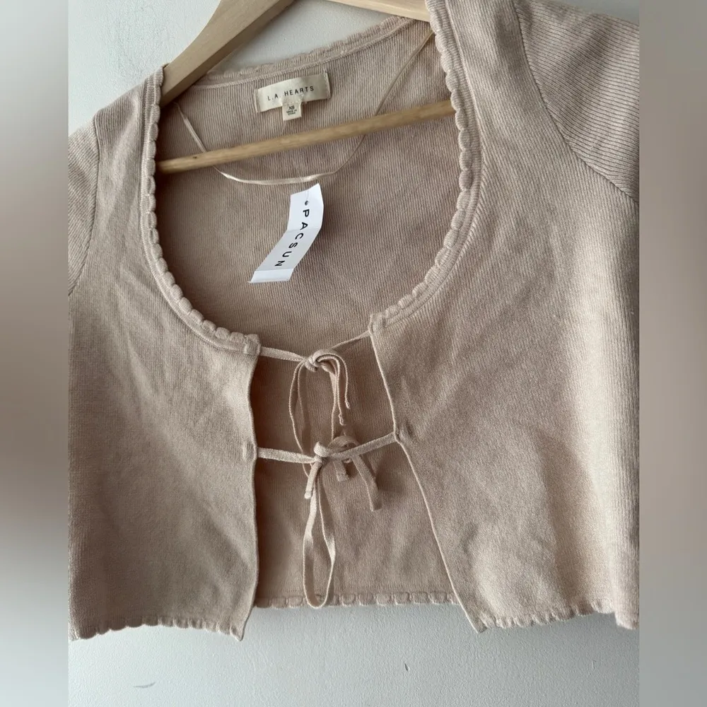 NEW! PacSun LA hearts Cream Tie Front Cropped Babydoll Cardigan - Image 2