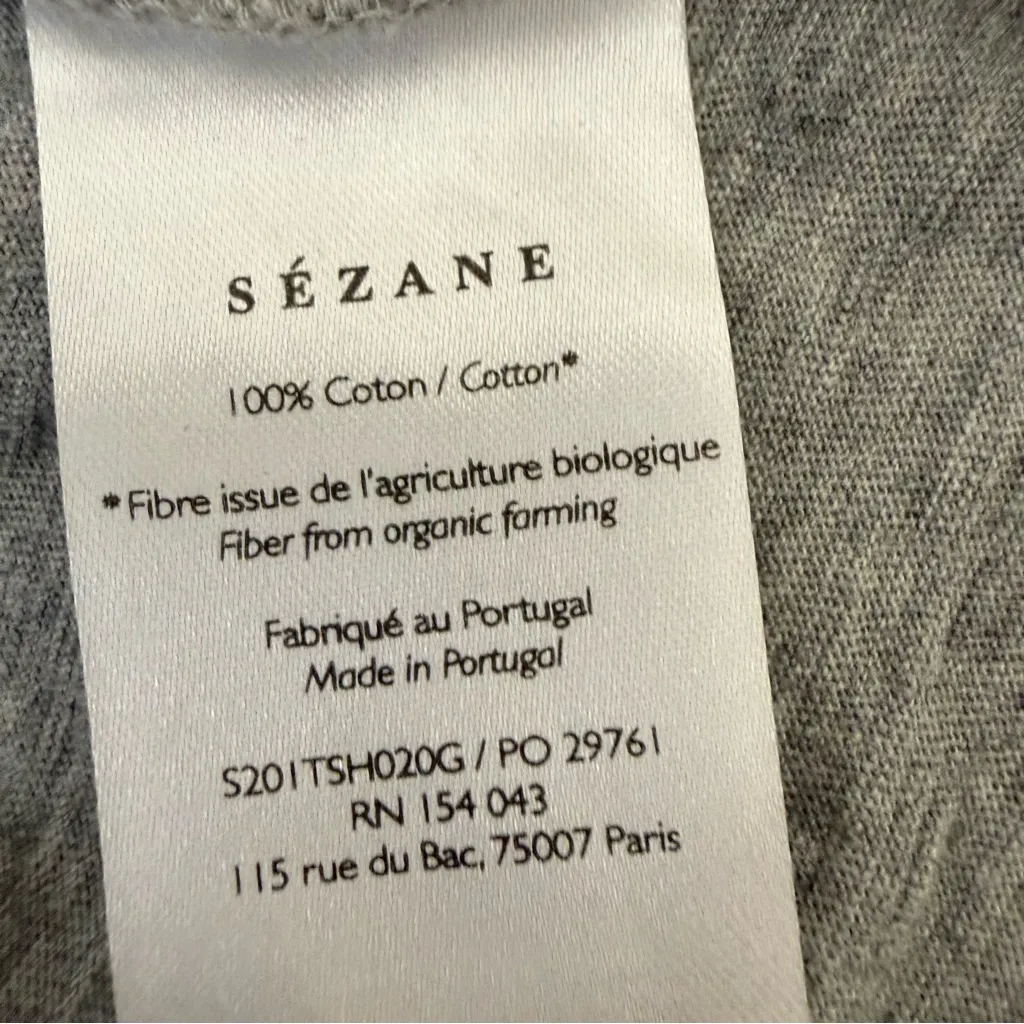 Sezane Womens V-neck Tee Shirt Gray   100% cotton Pullover T Short Sleeve SZ S - Image 4