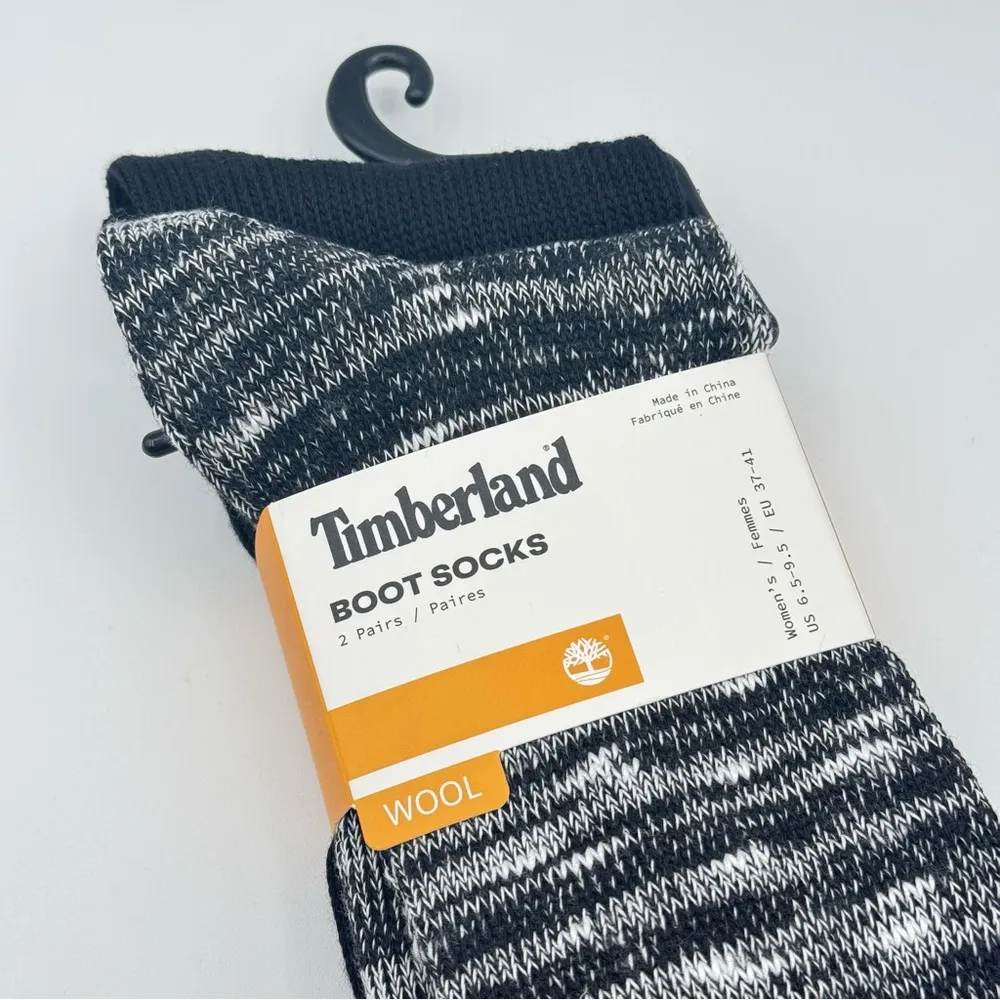 Timberland  Boot Socks Heathered Black Grey Wool Blend 2 Pairs Women’s One Size - Image 2