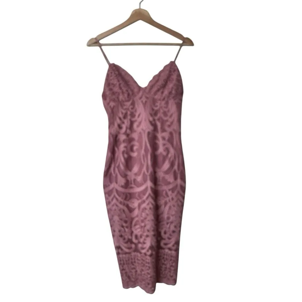 Bardot  4 XS Gia Lace Pencil Midi Dress Spaghetti Strap Pink - Image 3