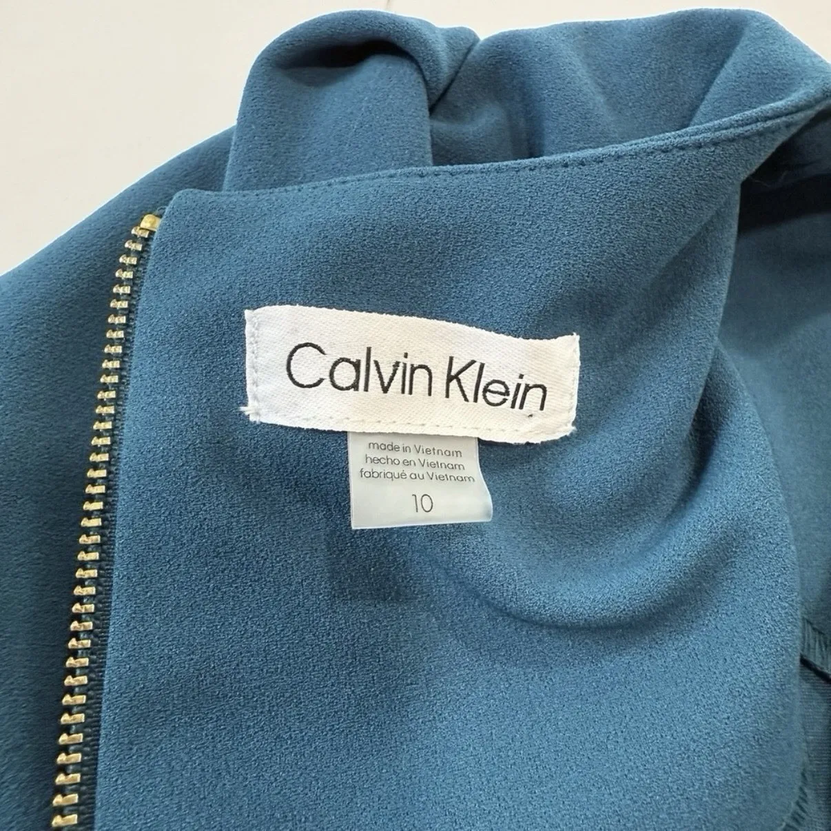 Calvin Klein Teal Tulip Sleeve Belted Stretch Crepe Cropped Leg Jumpsuit Size 10 - Image 11