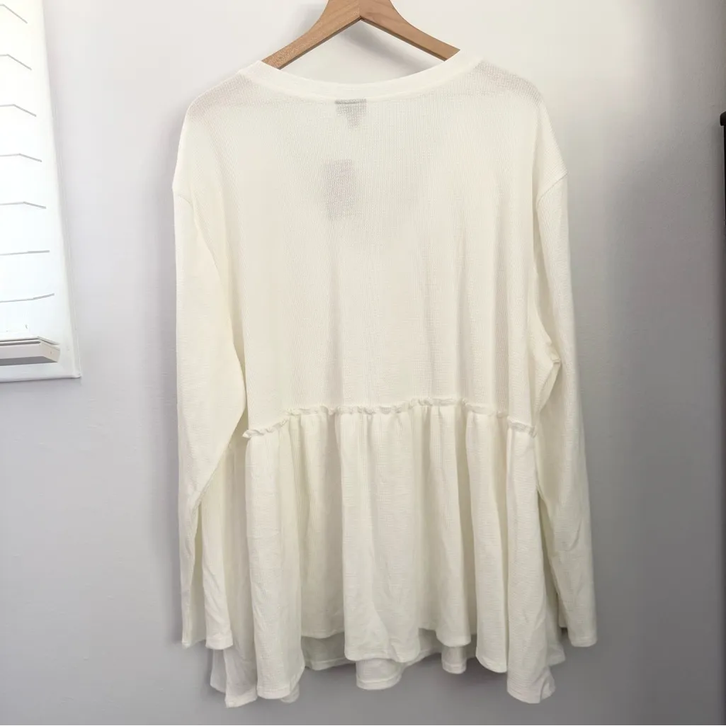 Torrid 3X NEW Knit V Neck Lace Long Sleeve Babydoll Top Ivory Coquette Fall - Image 3