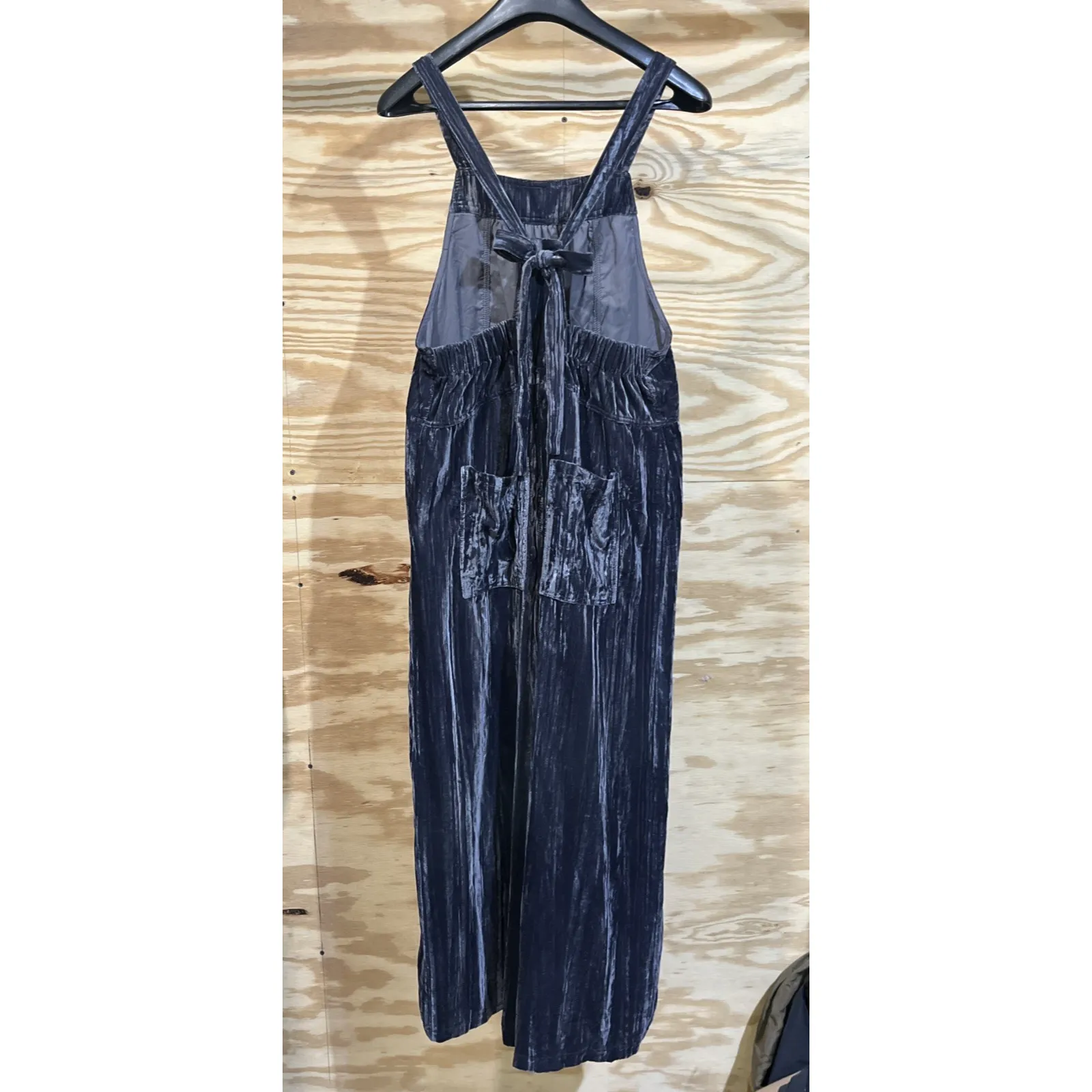 Natural Life Dakota Tie Crush Velvet Overalls Jumper Charcoal Wide Leg Boho Smal - Image 2